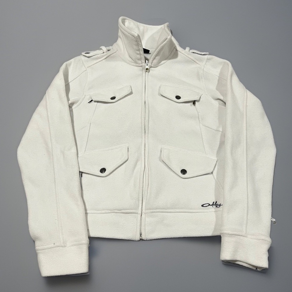 Oakley Womens White Full Zip Y2K Utility Pockets Fleece Gorpcore Jacket Size M